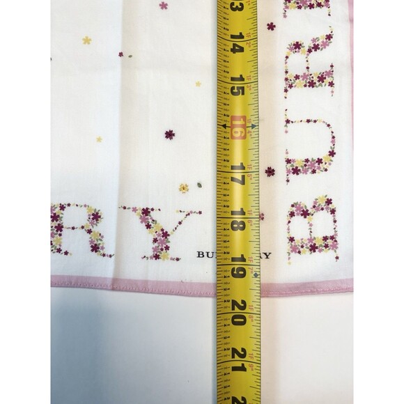Burberry Scarf White w/ Pink Floral Pattern & Large Monogram Logo Flowers - Picture 8 of 9